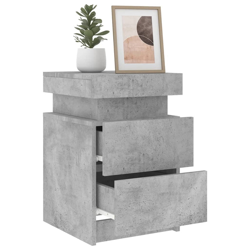vidaXL betonszürke éjjeliszekrény LED-világítással 35 x 39 x 55 cm