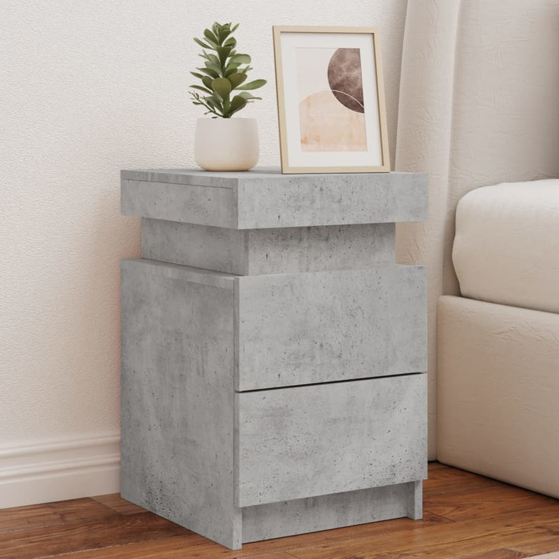 vidaXL betonszürke éjjeliszekrény LED-világítással 35 x 39 x 55 cm