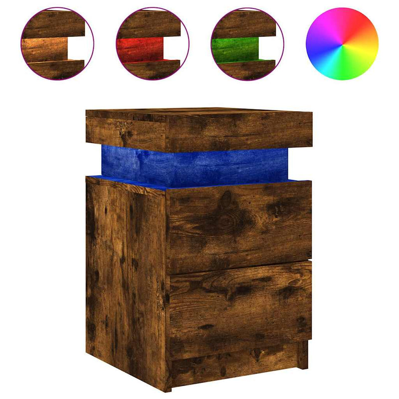 vidaXL füstös tölgy színű éjjeliszekrény LED-világítással 35x39x55 cm