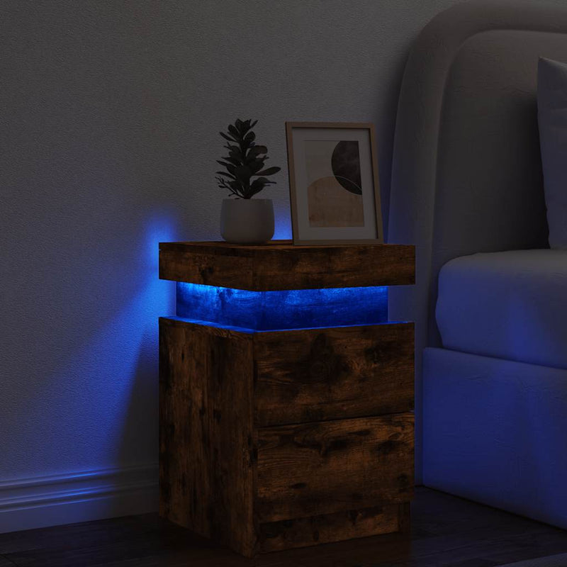 vidaXL füstös tölgy színű éjjeliszekrény LED-világítással 35x39x55 cm