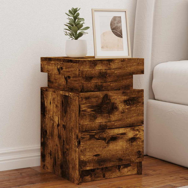 vidaXL füstös tölgy színű éjjeliszekrény LED-világítással 35x39x55 cm