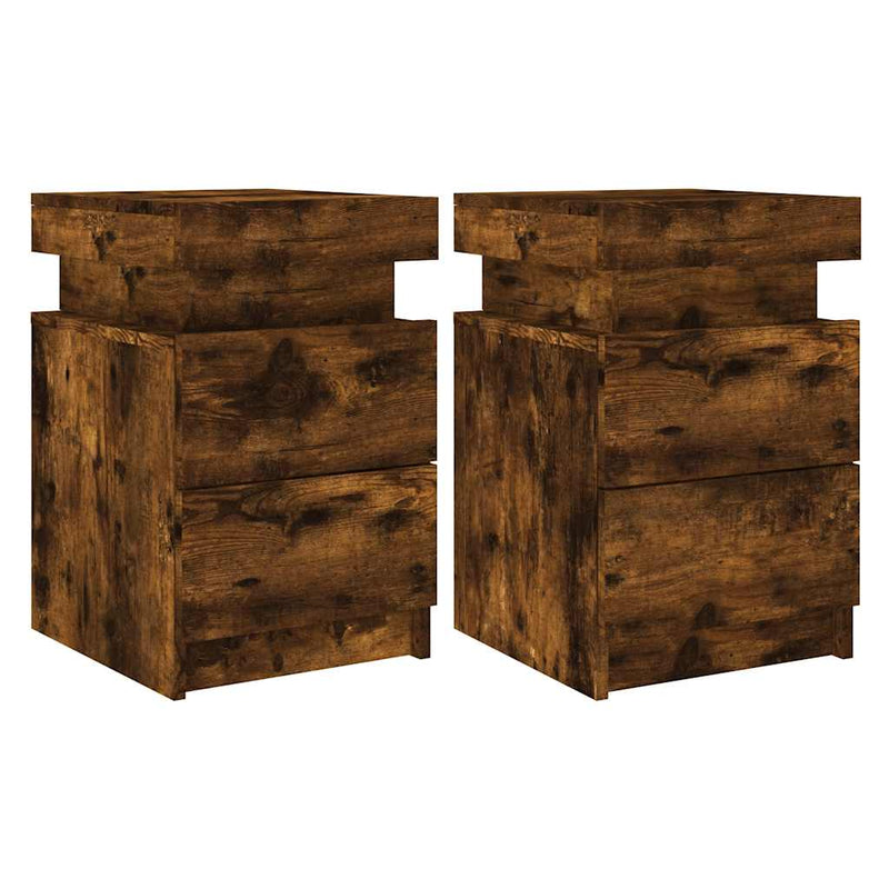 vidaXL 2 db sonoma tölgy színű éjjeliszekrény LED-ekkel 35x39x55 cm