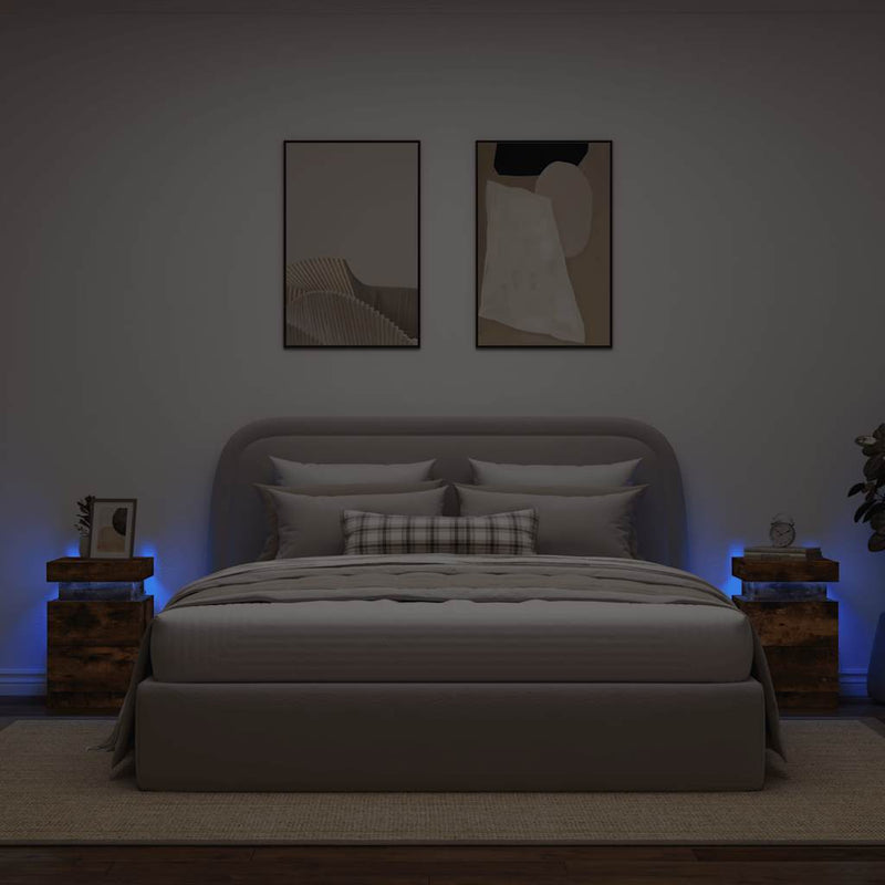 vidaXL 2 db sonoma tölgy színű éjjeliszekrény LED-ekkel 35x39x55 cm