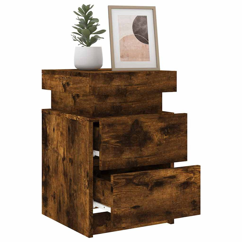 vidaXL 2 db sonoma tölgy színű éjjeliszekrény LED-ekkel 35x39x55 cm