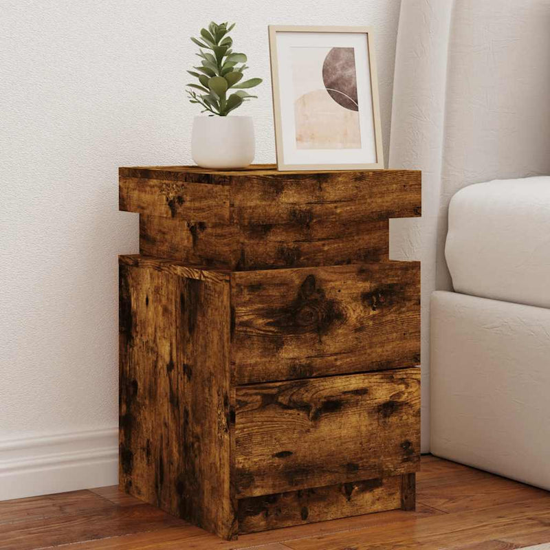 vidaXL 2 db sonoma tölgy színű éjjeliszekrény LED-ekkel 35x39x55 cm