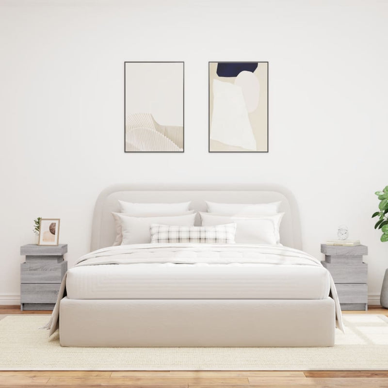 vidaXL 2 db szürke sonoma színű éjjeliszekrény LED-ekkel 35x39x55 cm