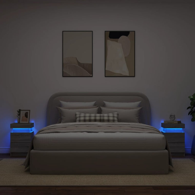 vidaXL 2 db szürke sonoma színű éjjeliszekrény LED-ekkel 35x39x55 cm