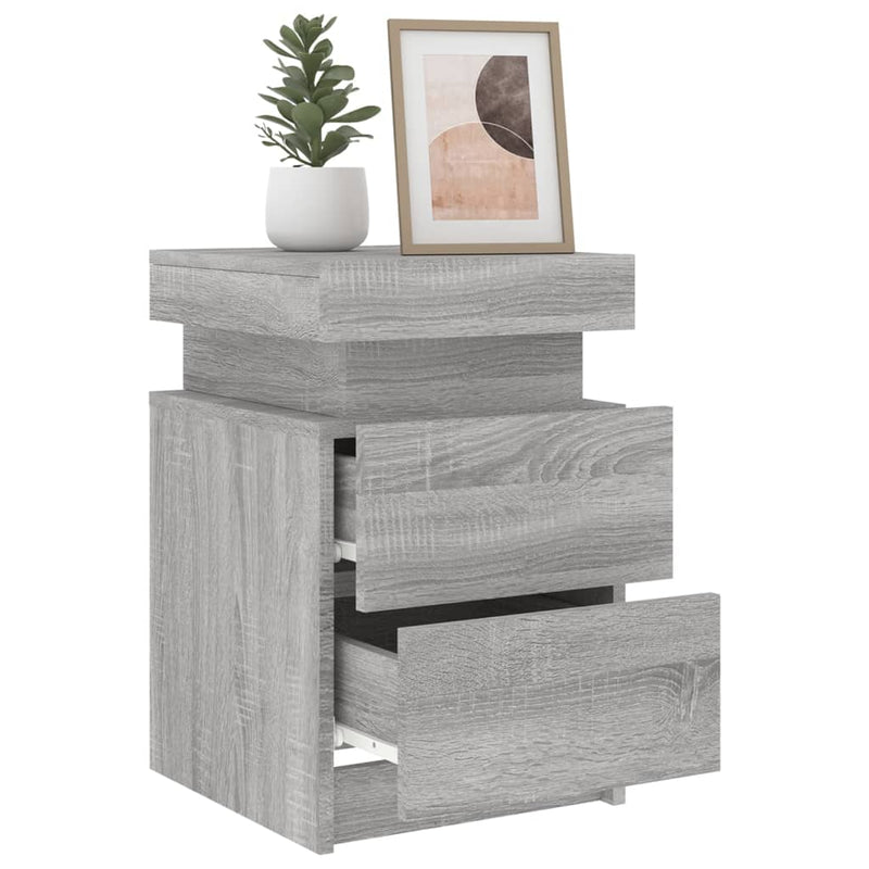 vidaXL 2 db szürke sonoma színű éjjeliszekrény LED-ekkel 35x39x55 cm