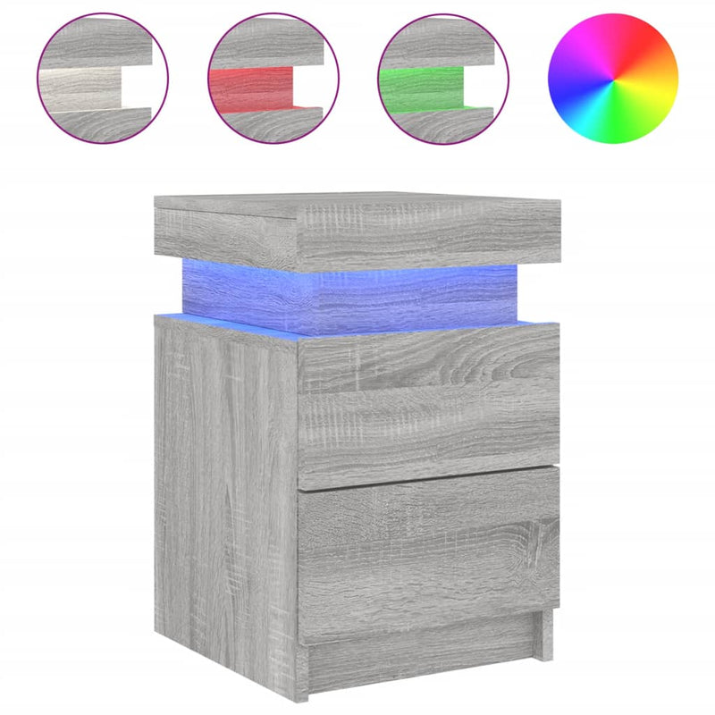 vidaXL 2 db szürke sonoma színű éjjeliszekrény LED-ekkel 35x39x55 cm