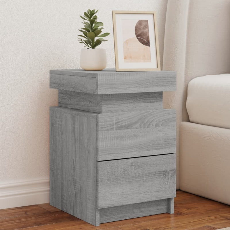 vidaXL 2 db szürke sonoma színű éjjeliszekrény LED-ekkel 35x39x55 cm