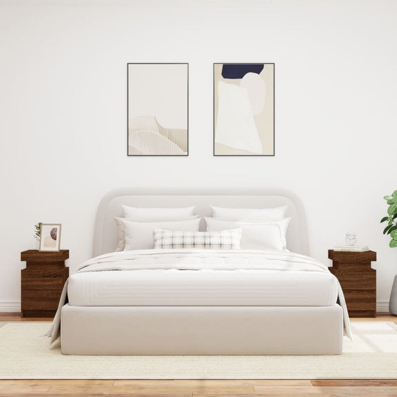 vidaXL 2 db barna tölgy színű éjjeliszekrény LED-ekkel 35 x 39 x 55 cm