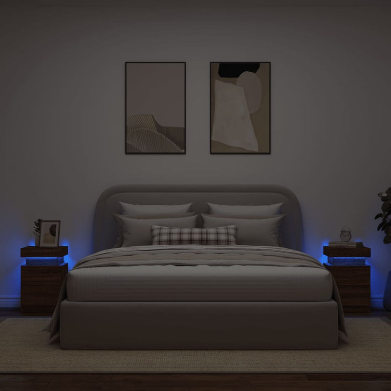 vidaXL 2 db barna tölgy színű éjjeliszekrény LED-ekkel 35 x 39 x 55 cm