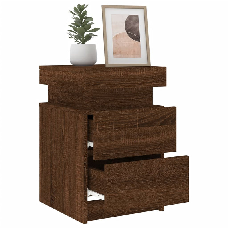 vidaXL 2 db barna tölgy színű éjjeliszekrény LED-ekkel 35 x 39 x 55 cm