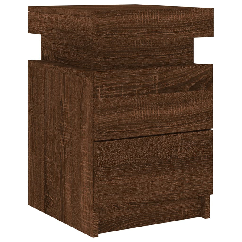 vidaXL 2 db barna tölgy színű éjjeliszekrény LED-ekkel 35 x 39 x 55 cm