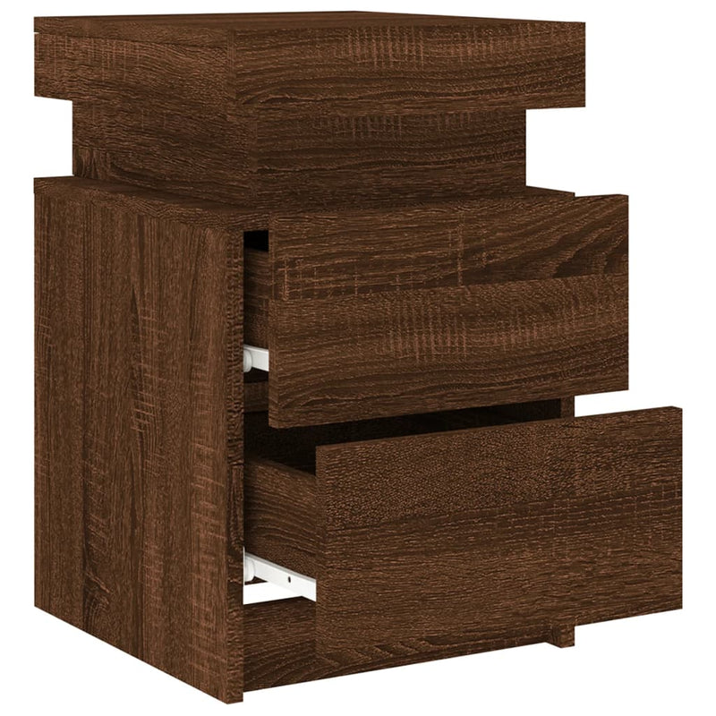 vidaXL 2 db barna tölgy színű éjjeliszekrény LED-ekkel 35 x 39 x 55 cm