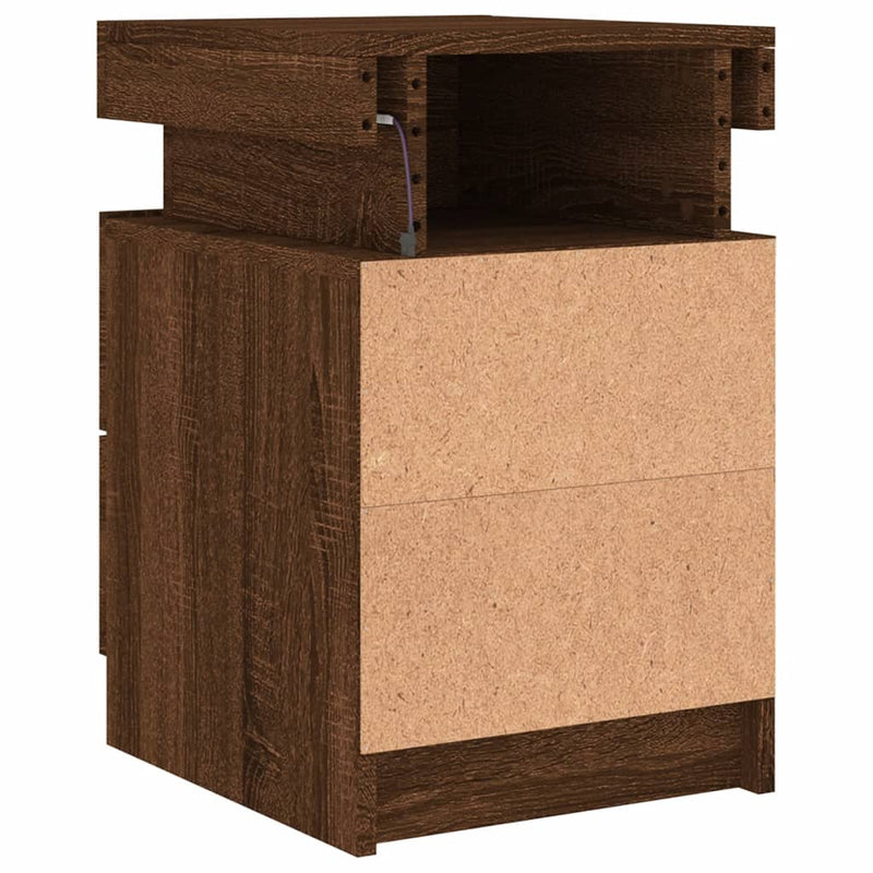 vidaXL 2 db barna tölgy színű éjjeliszekrény LED-ekkel 35 x 39 x 55 cm
