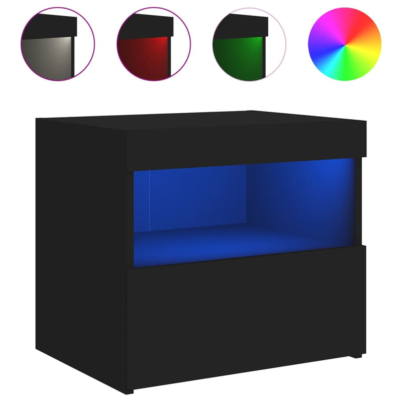 vidaXL fekete éjjeliszekrény LED-világítással 50 x 40 x 45 cm