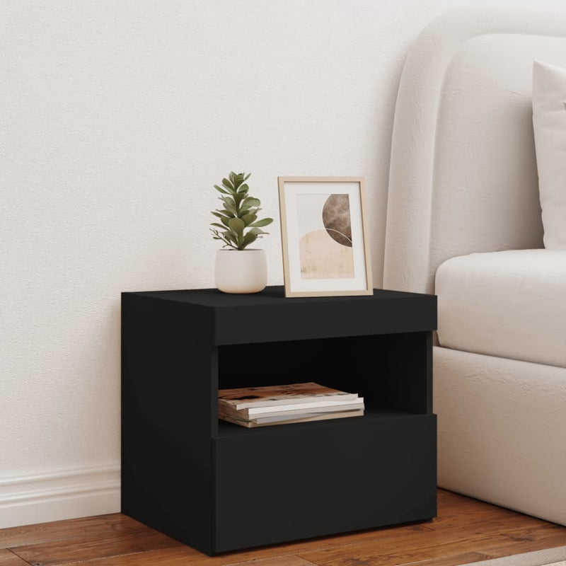 vidaXL fekete éjjeliszekrény LED-világítással 50 x 40 x 45 cm
