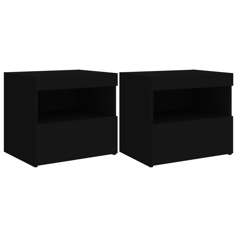vidaXL 2 db fekete műfa éjjeliszekrény LED-fényekkel 50x40x45 cm