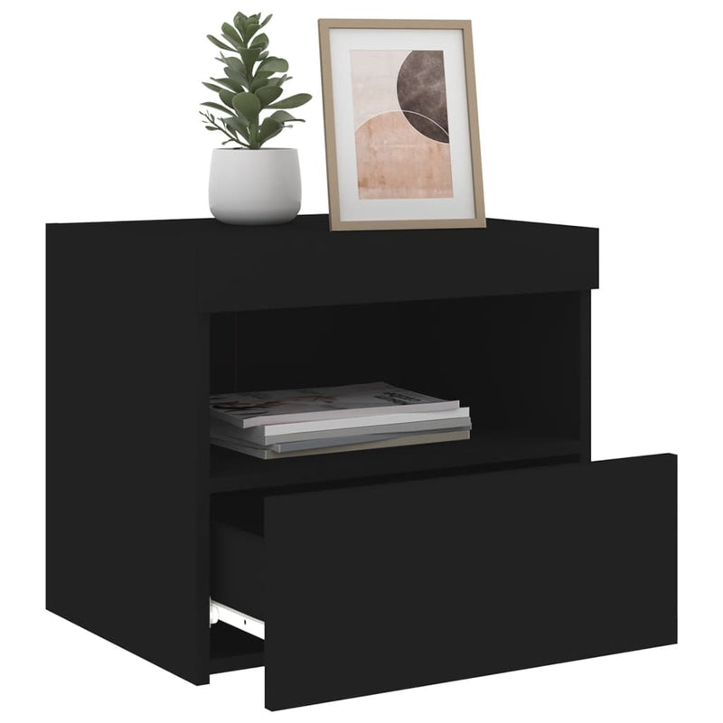 vidaXL 2 db fekete műfa éjjeliszekrény LED-fényekkel 50x40x45 cm