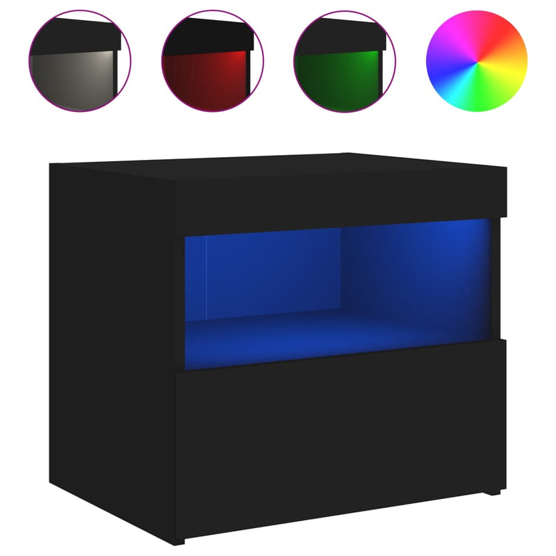 vidaXL 2 db fekete műfa éjjeliszekrény LED-fényekkel 50x40x45 cm