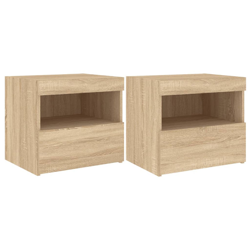 vidaXL 2 db sonoma tölgy színű éjjeliszekrény LED-ekkel 50x40x45 cm