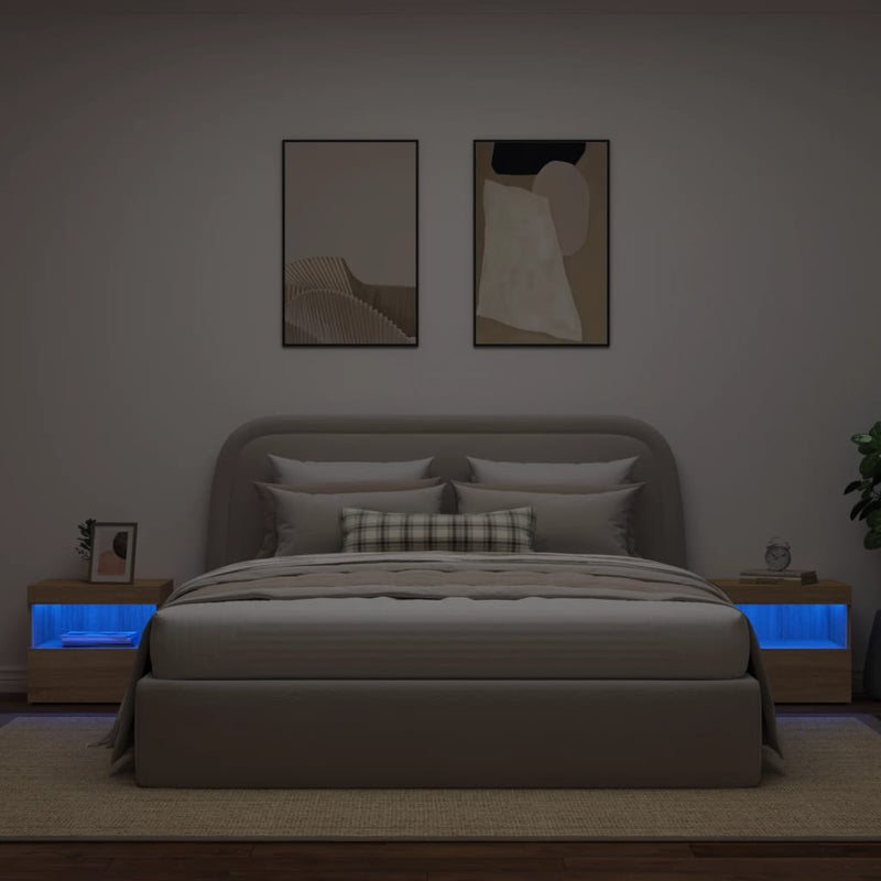 vidaXL 2 db sonoma tölgy színű éjjeliszekrény LED-ekkel 50x40x45 cm