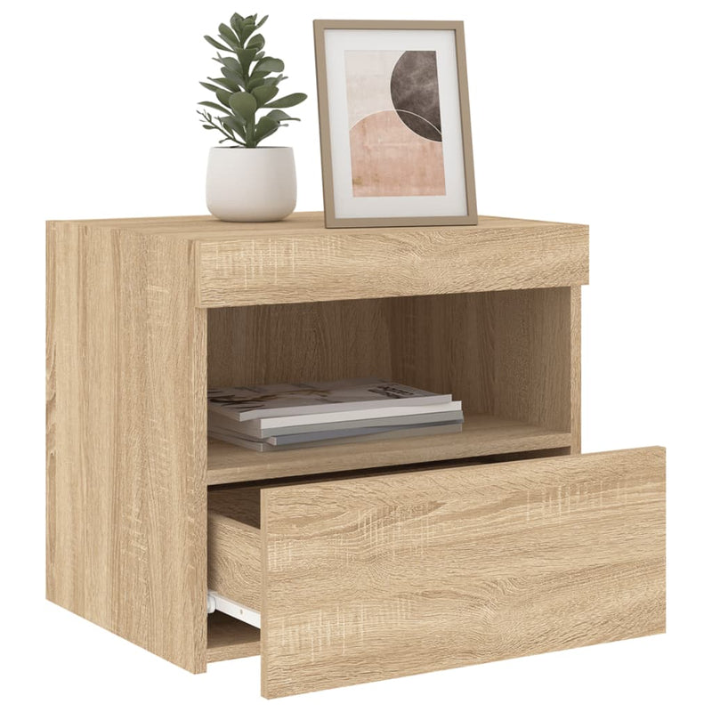 vidaXL 2 db sonoma tölgy színű éjjeliszekrény LED-ekkel 50x40x45 cm