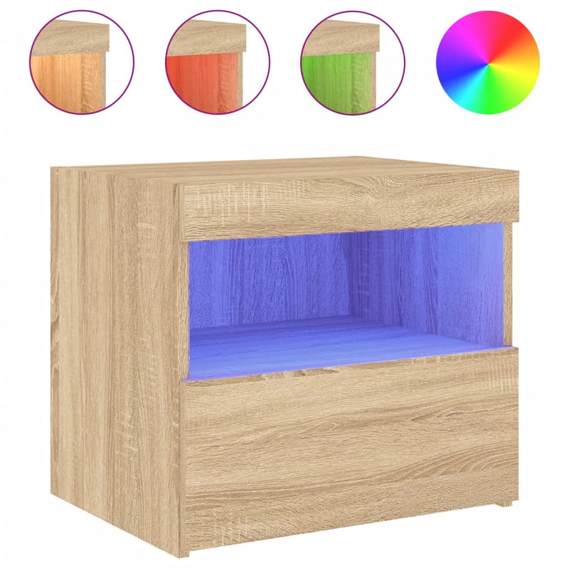 vidaXL 2 db sonoma tölgy színű éjjeliszekrény LED-ekkel 50x40x45 cm