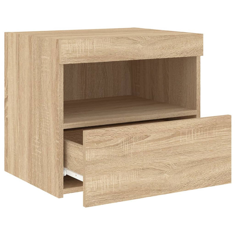 vidaXL 2 db sonoma tölgy színű éjjeliszekrény LED-ekkel 50x40x45 cm