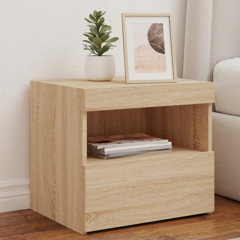 vidaXL 2 db sonoma tölgy színű éjjeliszekrény LED-ekkel 50x40x45 cm