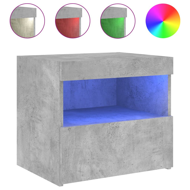 vidaXL betonszürke éjjeliszekrény LED-világítással 50 x 40 x 45 cm