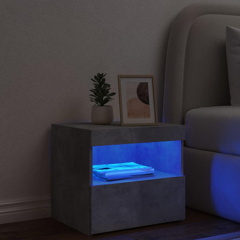 vidaXL betonszürke éjjeliszekrény LED-világítással 50 x 40 x 45 cm