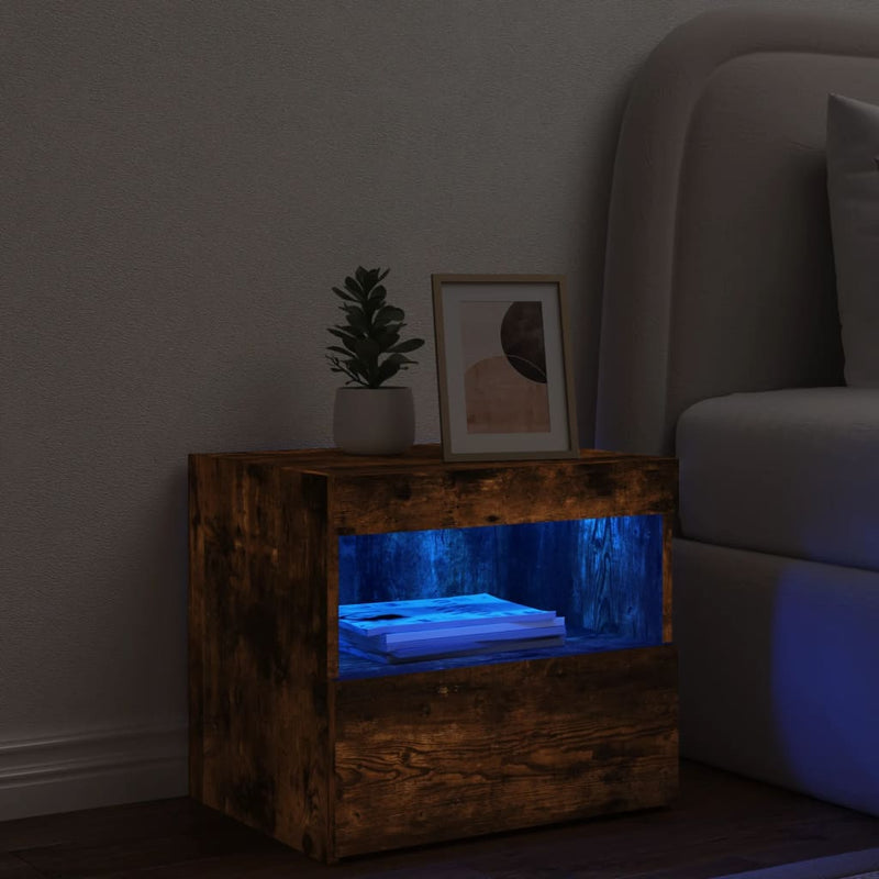 vidaXL füstös tölgy színű éjjeliszekrény LED-fényekkel 50x40x45 cm