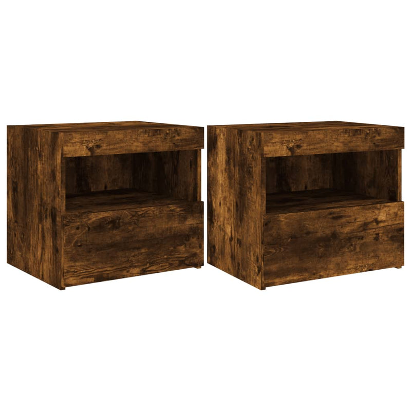 vidaXL 2 db sonoma tölgy éjjeliszekrény LED-fényekkel 50x40x45 cm