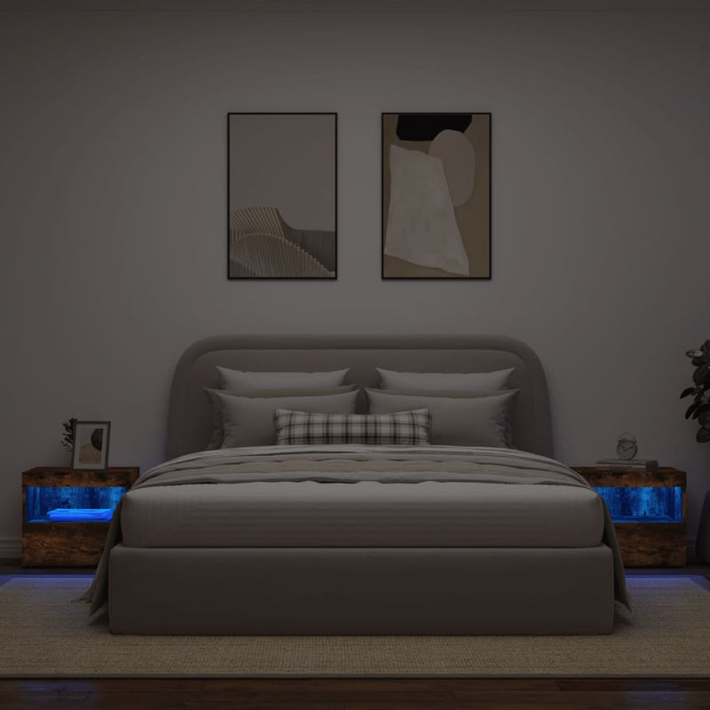 vidaXL 2 db sonoma tölgy éjjeliszekrény LED-fényekkel 50x40x45 cm