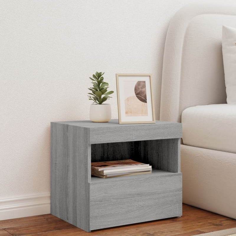vidaXL szürke sonoma éjjeliszekrény LED-világítással 50 x 40 x 45 cm