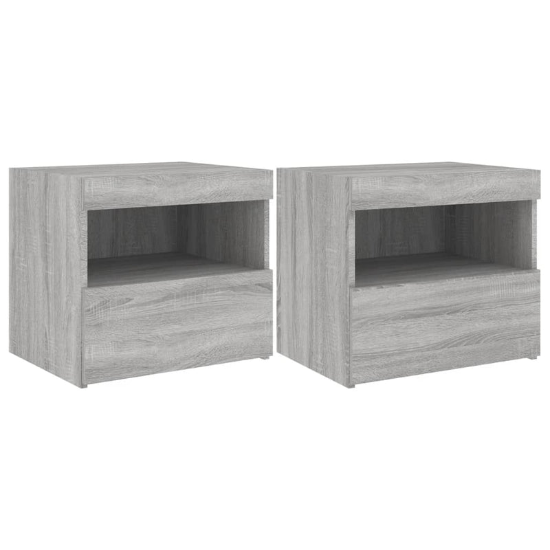 vidaXL 2 db szürke sonoma színű éjjeliszekrény LED-ekkel 50x40x45 cm