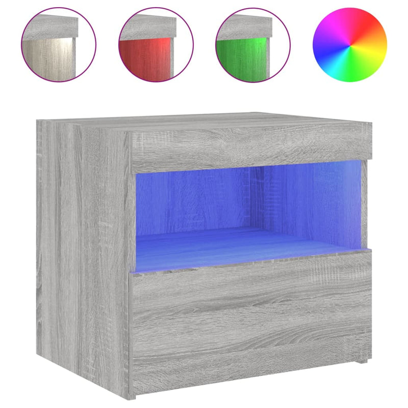 vidaXL 2 db szürke sonoma színű éjjeliszekrény LED-ekkel 50x40x45 cm
