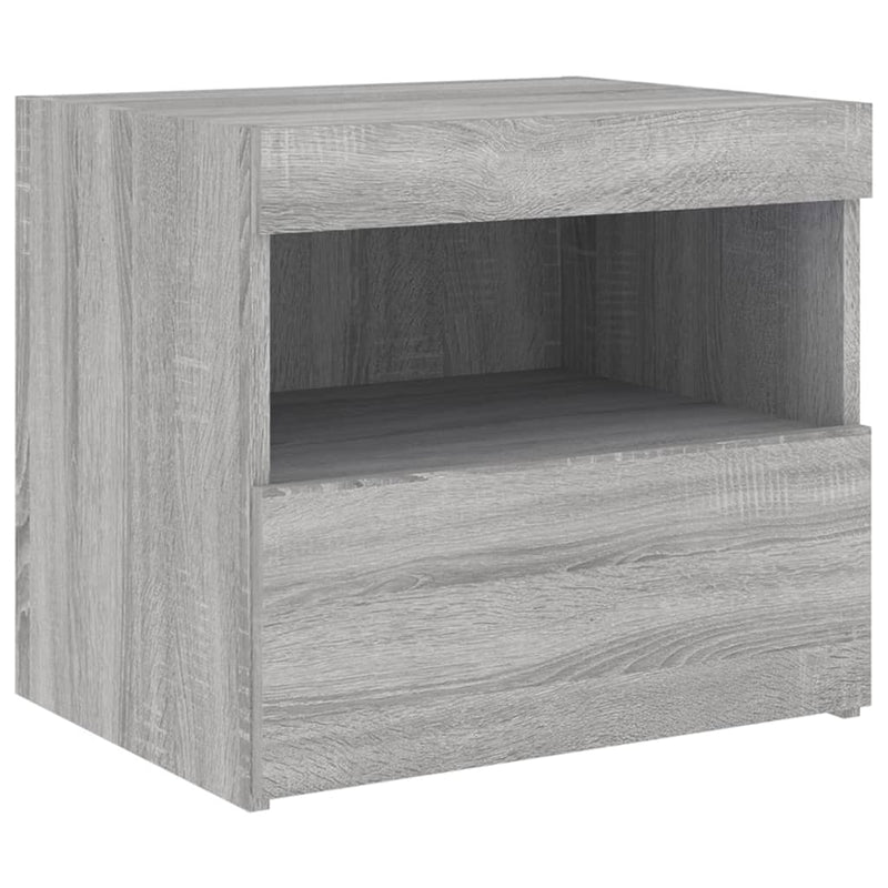 vidaXL 2 db szürke sonoma színű éjjeliszekrény LED-ekkel 50x40x45 cm