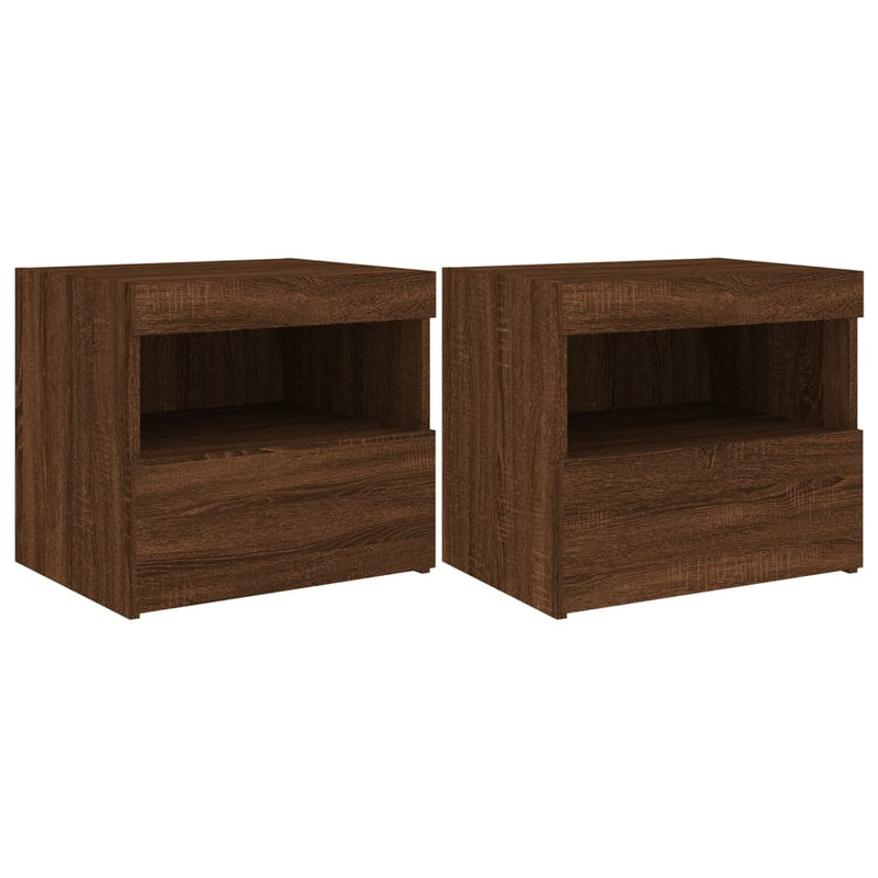 vidaXL 2 db barna tölgy színű éjjeliszekrény LED-ekkel 50x40x45 cm