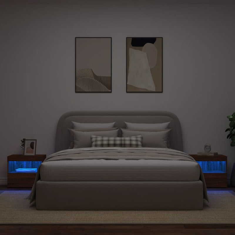 vidaXL 2 db barna tölgy színű éjjeliszekrény LED-ekkel 50x40x45 cm