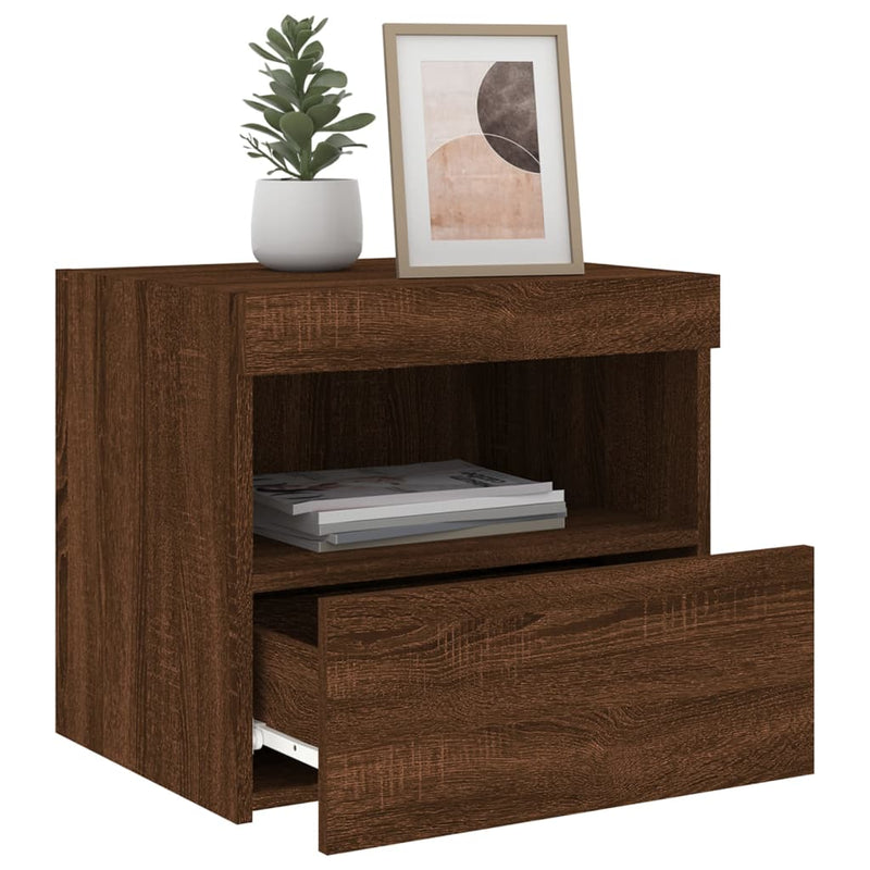 vidaXL 2 db barna tölgy színű éjjeliszekrény LED-ekkel 50x40x45 cm