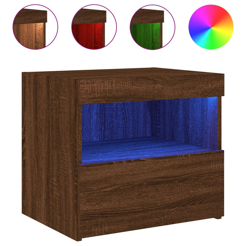 vidaXL 2 db barna tölgy színű éjjeliszekrény LED-ekkel 50x40x45 cm