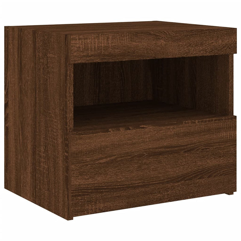 vidaXL 2 db barna tölgy színű éjjeliszekrény LED-ekkel 50x40x45 cm