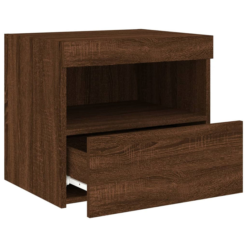 vidaXL 2 db barna tölgy színű éjjeliszekrény LED-ekkel 50x40x45 cm