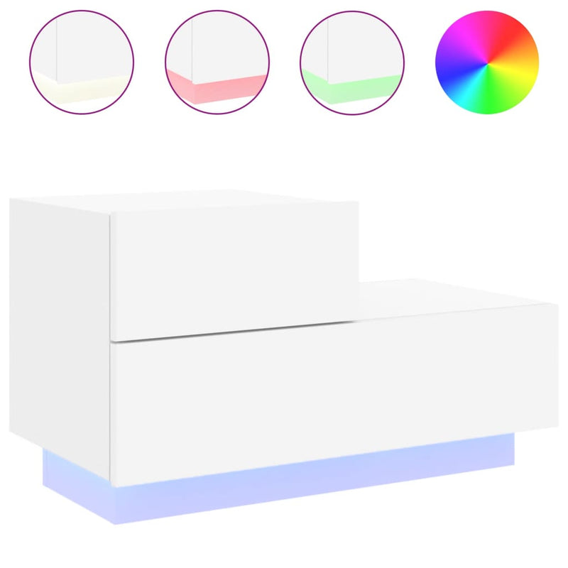 vidaXL fehér éjjeliszekrény LED-világítással 70 x 36 x 40,5 cm