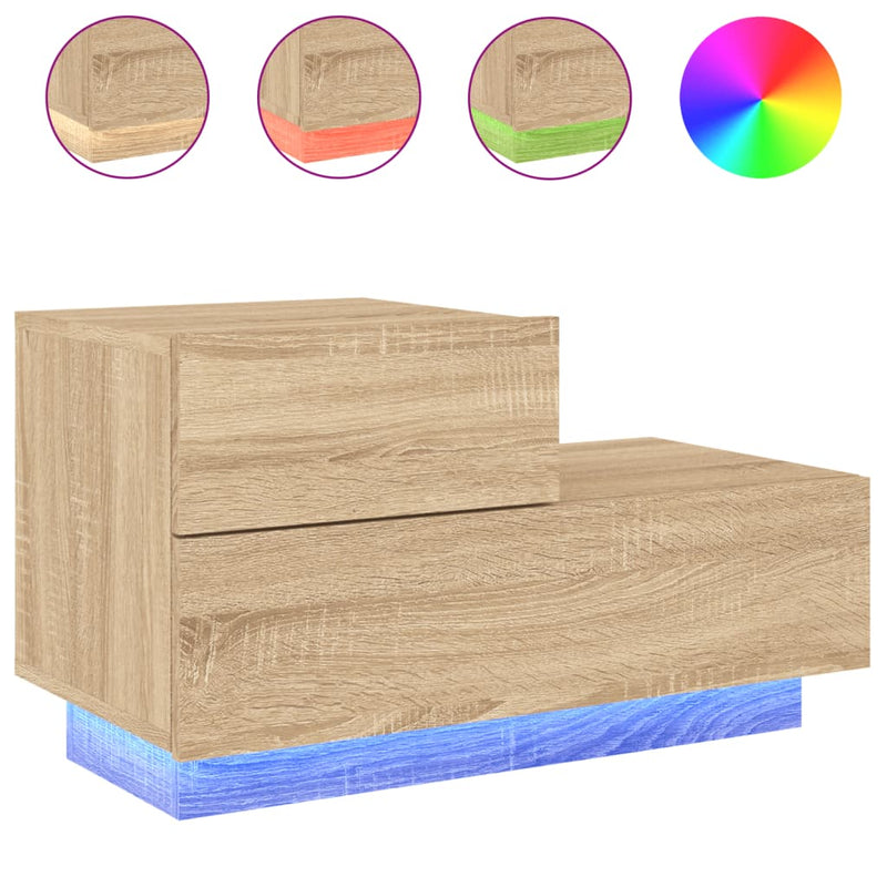 vidaXL sonoma tölgy színű éjjeliszekrény LED-ekkel 70 x 36 x 40,5 cm