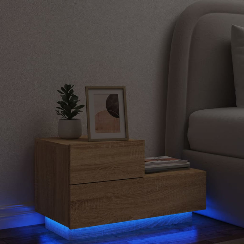 vidaXL sonoma tölgy színű éjjeliszekrény LED-ekkel 70 x 36 x 40,5 cm