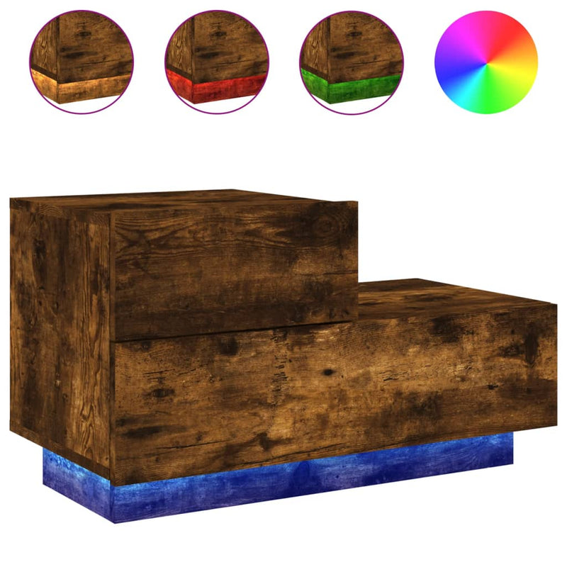 vidaXL füstös tölgy színű éjjeliszekrény LED-fényekkel 70x36x40,5 cm